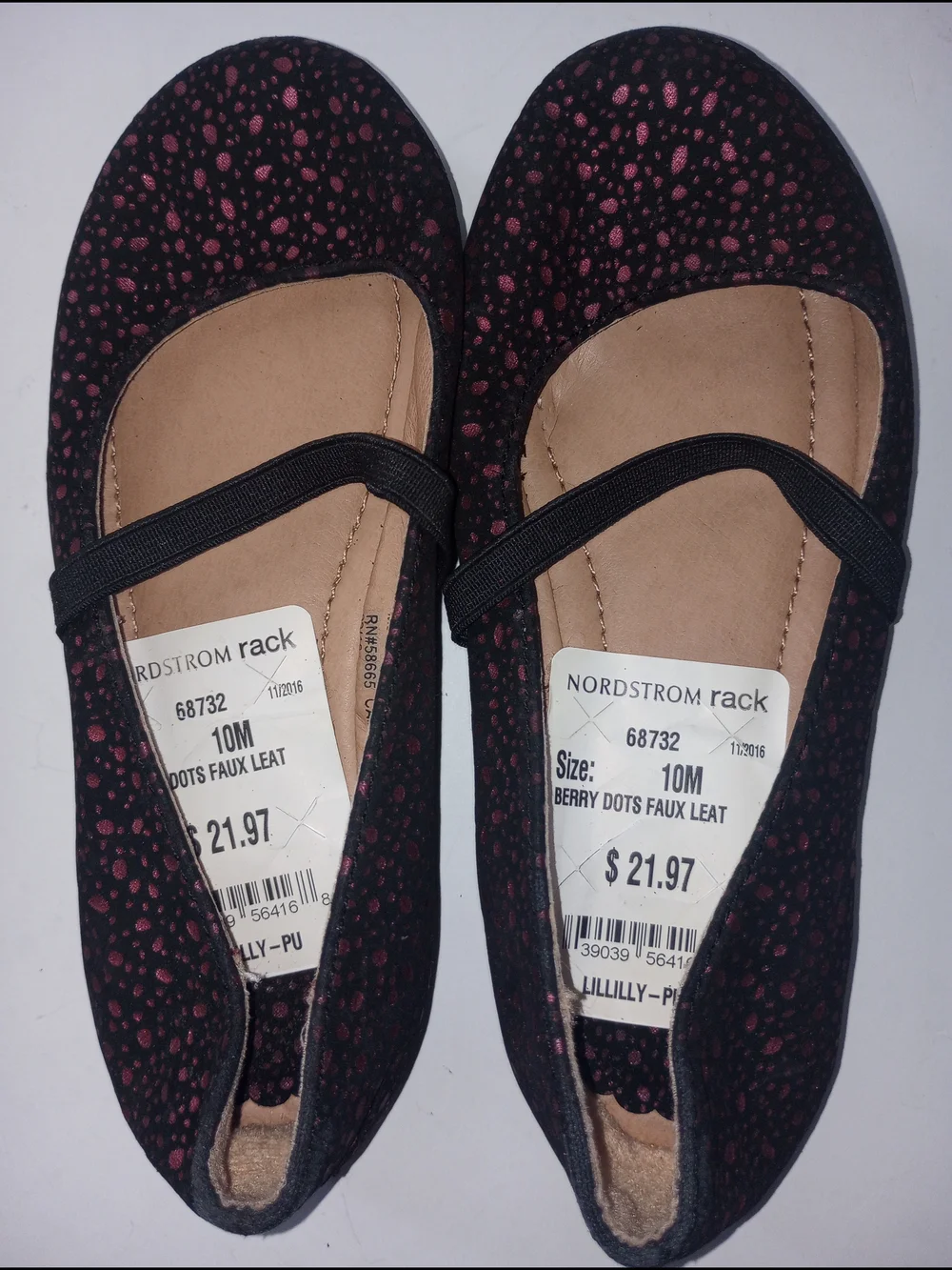 Harper Canyon Black Ballet Flats with Pink Berry Dot Metallic Print Girls 10M